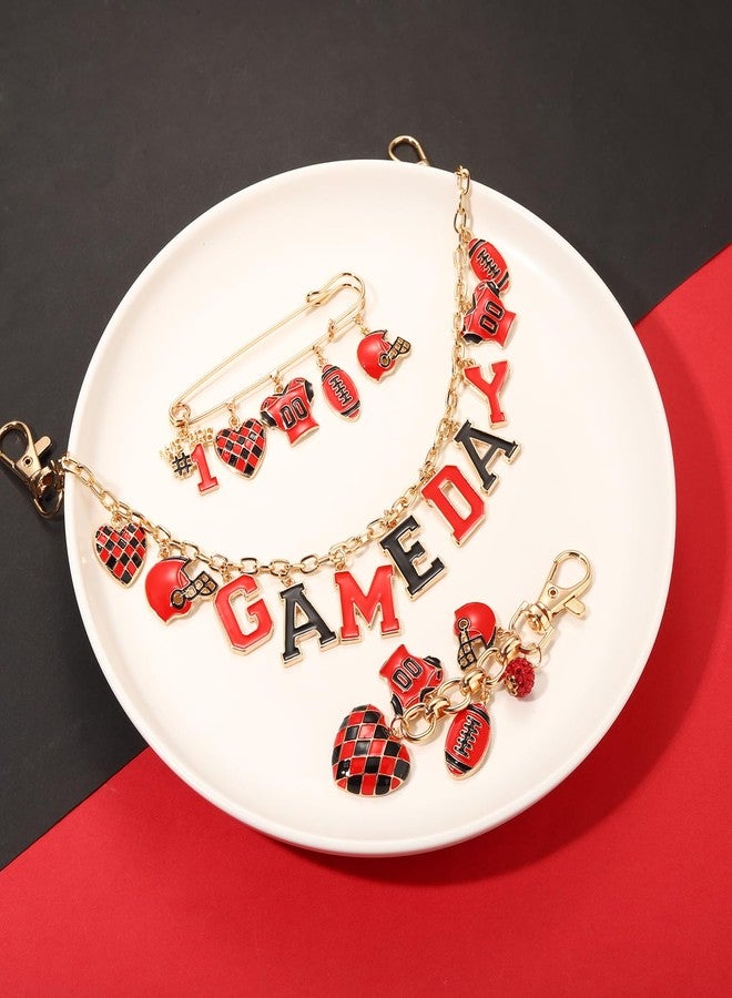 NVENF 3PCS Football Bag Charms Keychain for Women Men Game Day Purse Charms Football Cheer Mom Accessories Essentials Gifts (Red Black) - Image 2