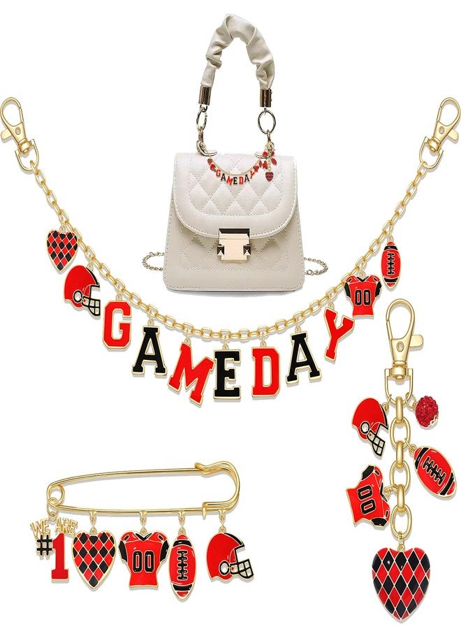 NVENF 3PCS Football Bag Charms Keychain for Women Men Game Day Purse Charms Football Cheer Mom Accessories Essentials Gifts (Red Black) - Image 1