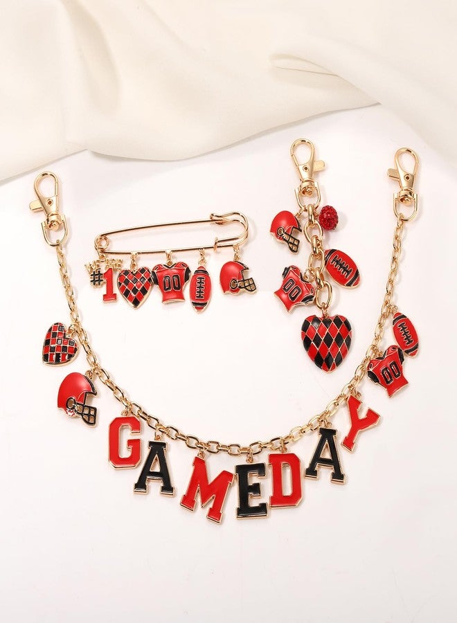NVENF 3PCS Football Bag Charms Keychain for Women Men Game Day Purse Charms Football Cheer Mom Accessories Essentials Gifts (Red Black) - Image 3
