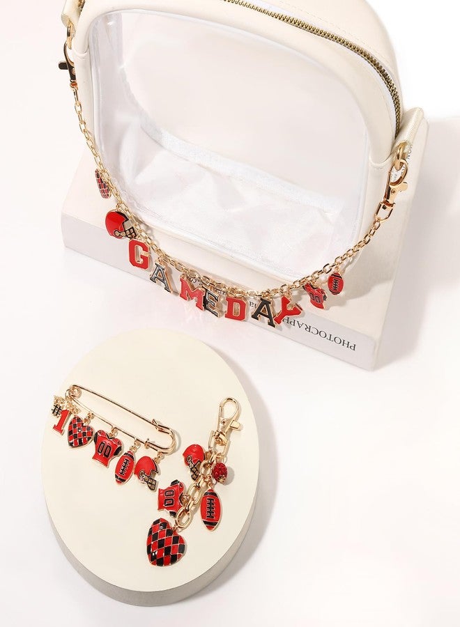 NVENF 3PCS Football Bag Charms Keychain for Women Men Game Day Purse Charms Football Cheer Mom Accessories Essentials Gifts (Red Black) - Image 5