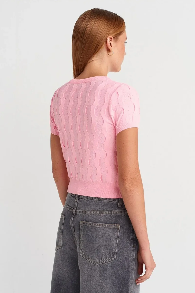Dilvin Blush Pink DILVIN Women's Cropped Jacquard Button Cardigan for Women | Best Price UAE
