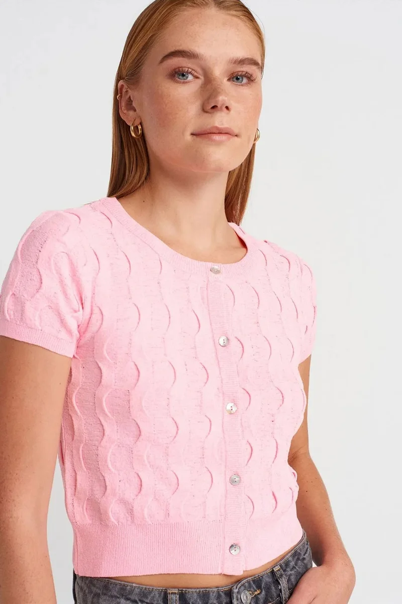 Dilvin Blush Pink DILVIN Women's Cropped Jacquard Button Cardigan for Women | Best Price UAE