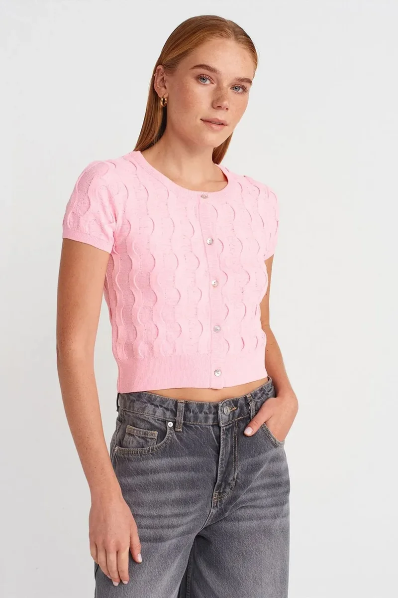 DILVIN Women's Cropped Jacquard Button Cardigan