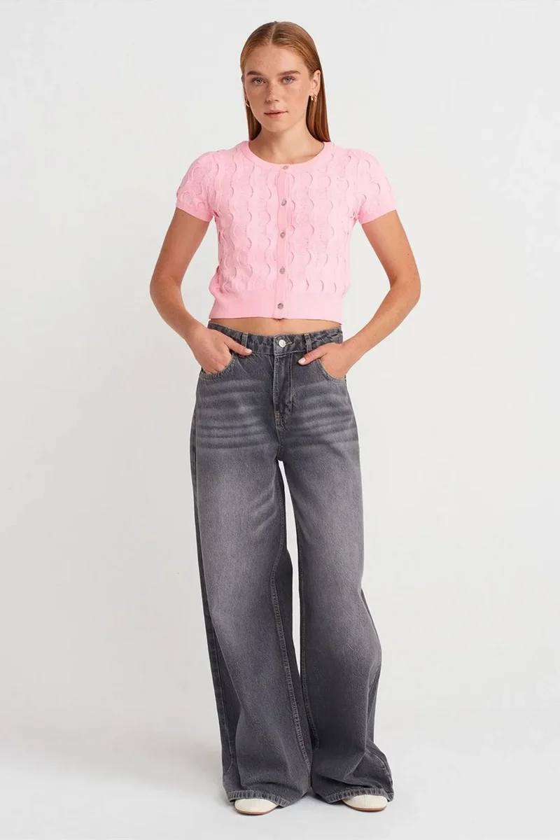 Dilvin Blush Pink DILVIN Women's Cropped Jacquard Button Cardigan for Women | Best Price UAE