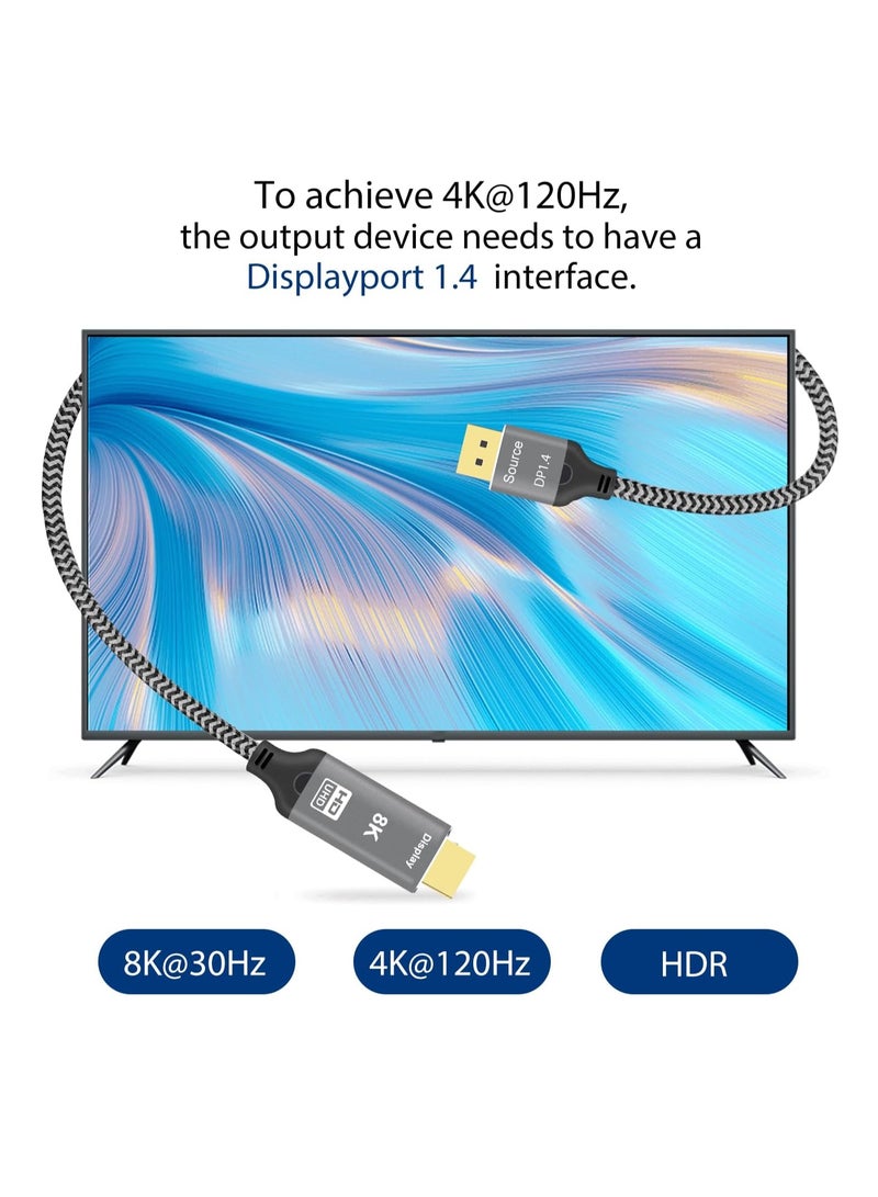 igeekwell 8K DisplayPort to HDMI Cable, (DP to HDMI 4K 120Hz 8K 30Hz Cable) Uni-Directional Display Port to HDMI Monitor Converter Compatible,DP TO HDMI(3M 1PACK) - Image 4