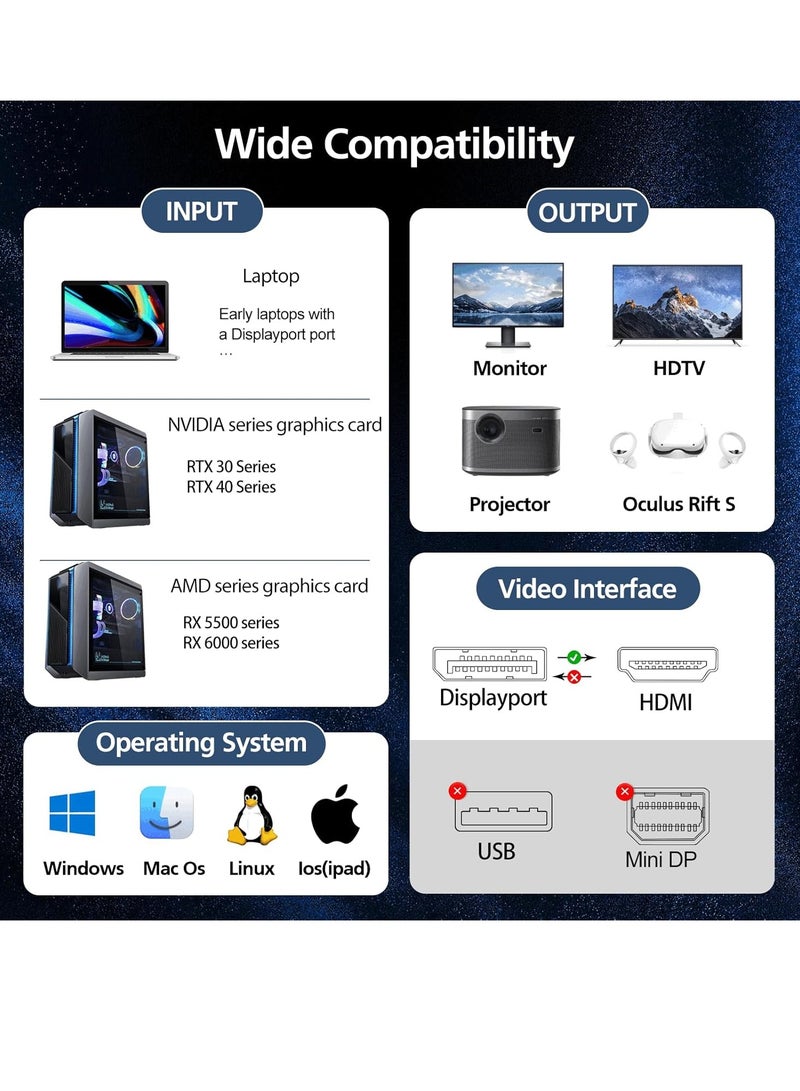 igeekwell 8K DisplayPort to HDMI Cable, (DP to HDMI 4K 120Hz 8K 30Hz Cable) Uni-Directional Display Port to HDMI Monitor Converter Compatible,DP TO HDMI(3M 1PACK) - Image 2