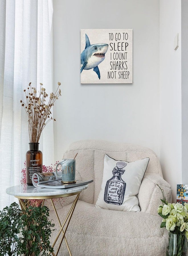 PHAMTE To Go To Sleep i Count Sharks Not Sheep Wall Art, Shark Room Decor & Ocean Shark Themed Poster Print Framed Canvas Artwork For Home, Kids Room, Bedroom, Nursery Decor(11x14 inches) - Image 3