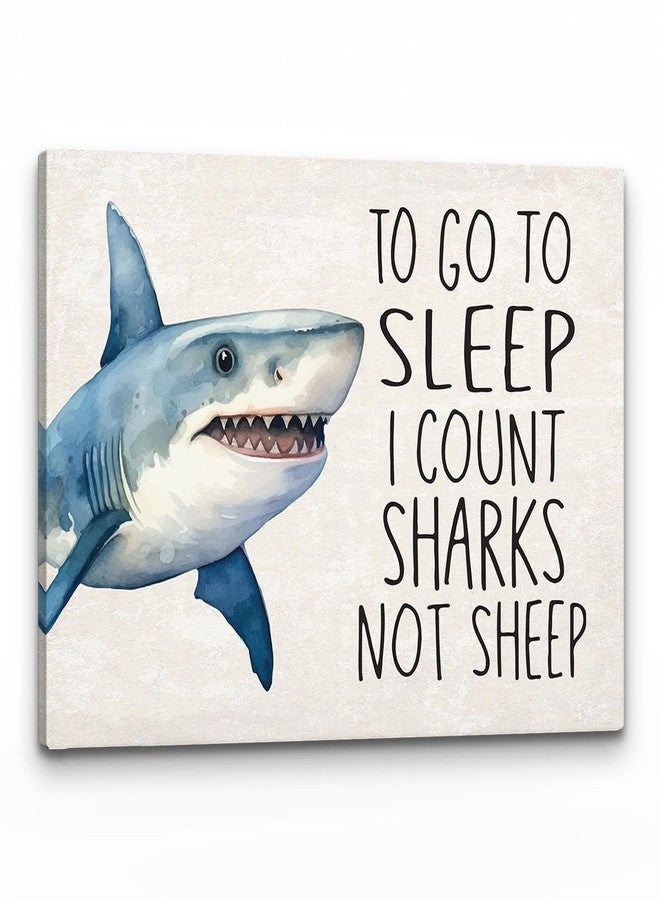 PHAMTE To Go To Sleep i Count Sharks Not Sheep Wall Art, Shark Room Decor & Ocean Shark Themed Poster Print Framed Canvas Artwork For Home, Kids Room, Bedroom, Nursery Decor(11x14 inches) - Image 1