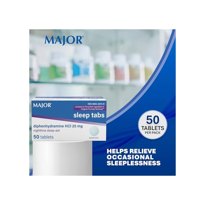 MAJOR Nighttime Sleep Aid Tablets, Diphenhydramine HCl 25 mg, for Adults with Trouble Sleeping, 50 Count (6-Pack) - Image 2
