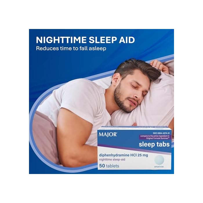 MAJOR Nighttime Sleep Aid Tablets, Diphenhydramine HCl 25 mg, for Adults with Trouble Sleeping, 50 Count (6-Pack) - Image 5