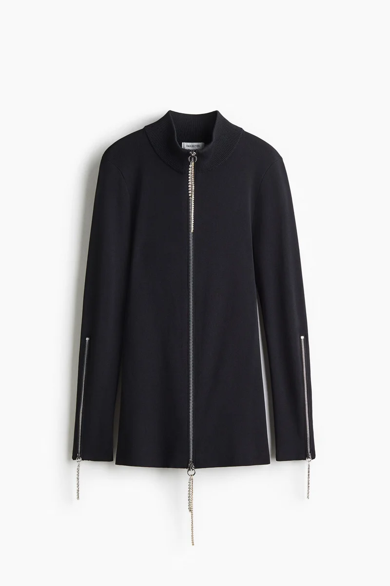 اتش اند ام بلوزة بسحاب مزينة بأحجار الراين