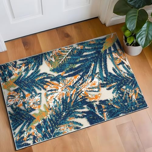 Rugshop Tropical Floral Leaves IndoorOutdoor Area Rug Durable Polypropylene NonShedding Easy to Clean Perfect for Patio Backyard Deck and Outdoor Lounge High Traffic Areas 27 x 4 - Image 1