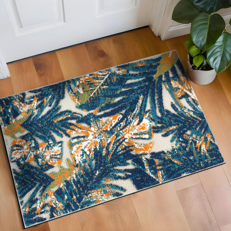 Rugshop Tropical Floral Leaves IndoorOutdoor Area Rug Durable Polypropylene NonShedding Easy to Clean Perfect for Patio Backyard Deck and Outdoor Lounge High Traffic Areas 27 x 4 - Image 2