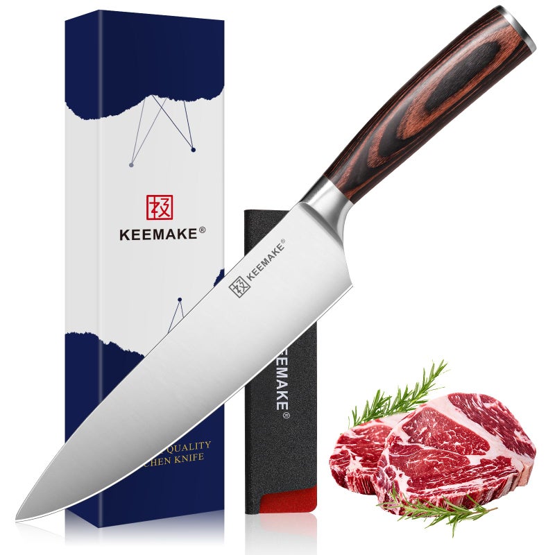 KEEMAKE Chef Knife 8 inch - Sharp Kitchen Knife High Carbon Stainless Steel Blade, Gyuto Knife Ergonomic Wood Handle, Professional Chefâ€™s Knife for Home Kitchen and restaurant - Image 1