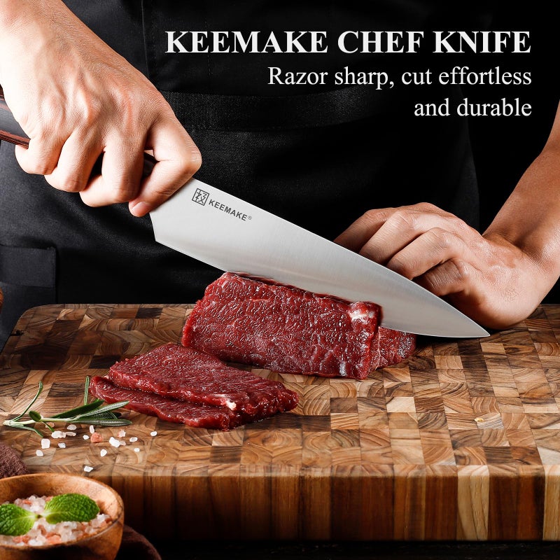 KEEMAKE Chef Knife 8 inch - Sharp Kitchen Knife High Carbon Stainless Steel Blade, Gyuto Knife Ergonomic Wood Handle, Professional Chefâ€™s Knife for Home Kitchen and restaurant - Image 3