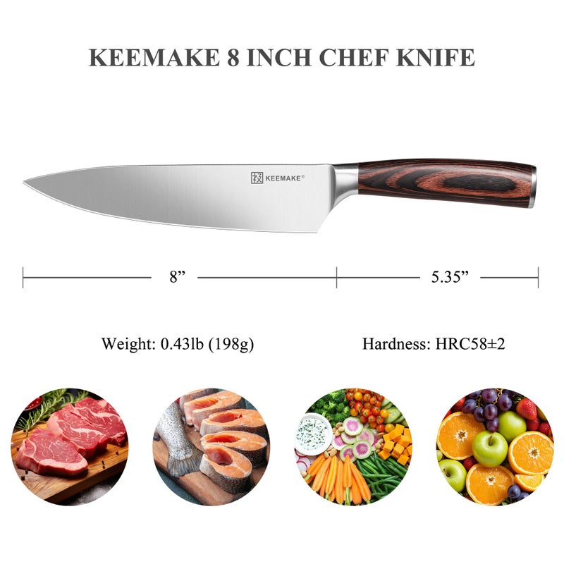 KEEMAKE Chef Knife 8 inch - Sharp Kitchen Knife High Carbon Stainless Steel Blade, Gyuto Knife Ergonomic Wood Handle, Professional Chefâ€™s Knife for Home Kitchen and restaurant - Image 2