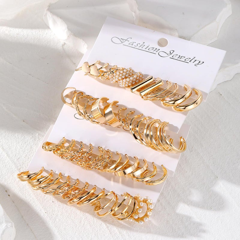 17IF 24 Pairs Gold Earring Set for Women, Chunky Earring Multipack Punk Trendy Big Small Stud Hoop Earring Lightweight Twisted Pearl Ear Pack For Daily Birthday Party - Image 2