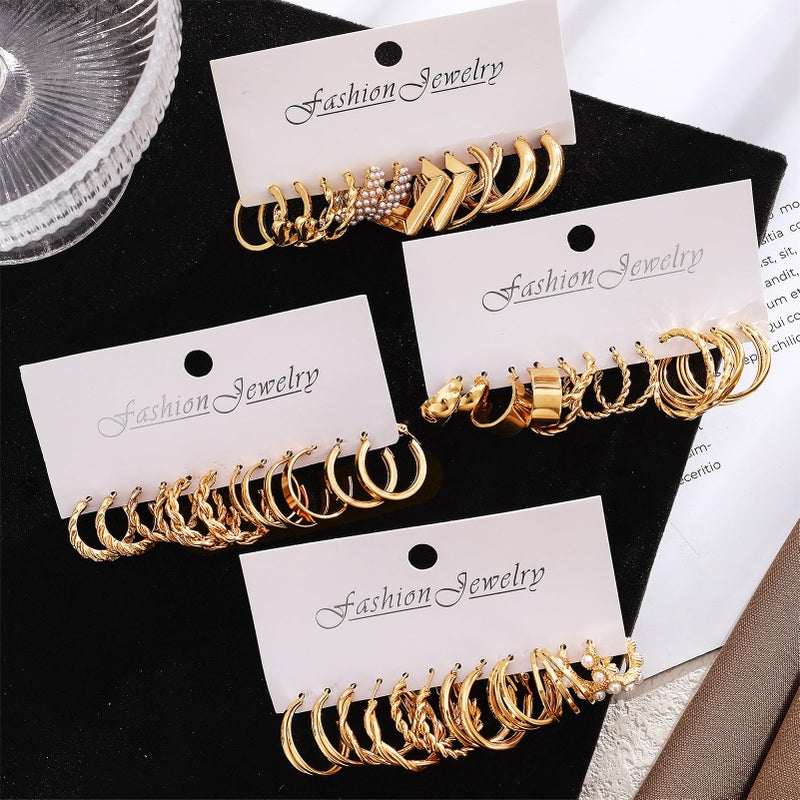 17IF 24 Pairs Gold Earring Set for Women, Chunky Earring Multipack Punk Trendy Big Small Stud Hoop Earring Lightweight Twisted Pearl Ear Pack For Daily Birthday Party - Image 5