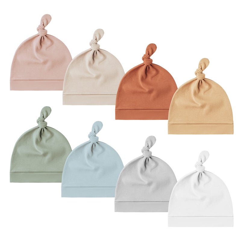 Konssy 8 Pack Baby Newborn Hats Set Knot Beanie Hats Soft for Infant Baby Girls Boys Caps 0-6 Months - Image 1