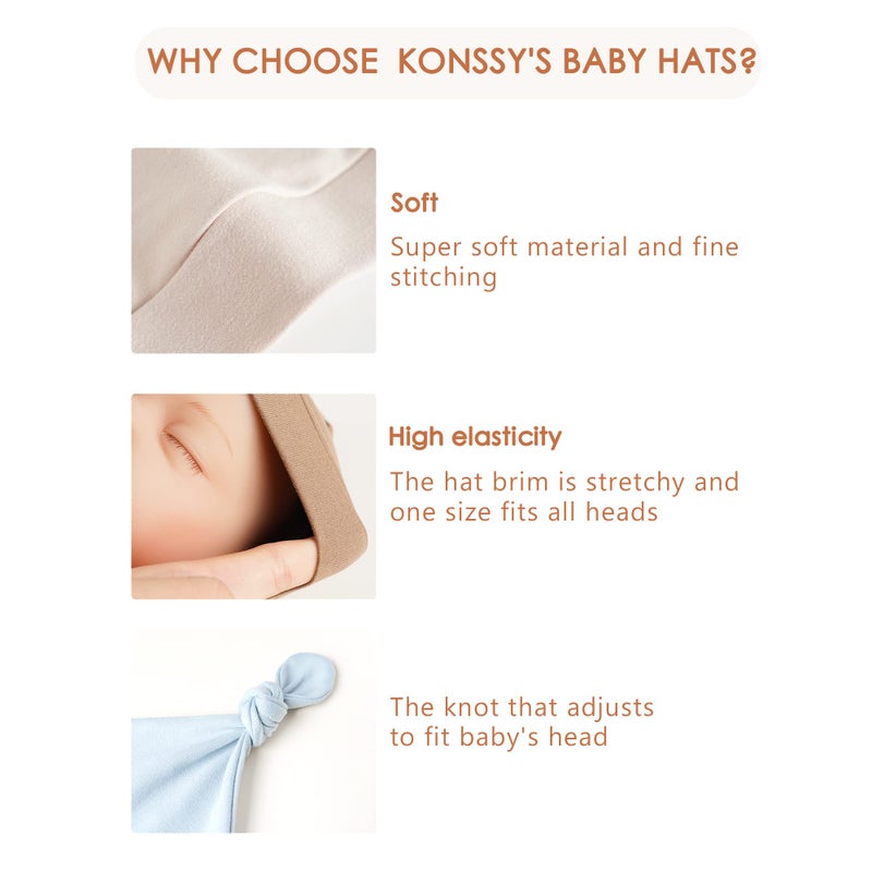 Konssy 8 Pack Baby Newborn Hats Set Knot Beanie Hats Soft for Infant Baby Girls Boys Caps 0-6 Months - Image 5