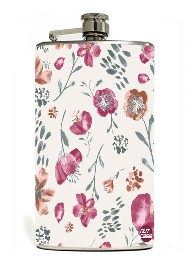 Nutcase Designer Hip Flask 9 Oz Nutcase - with Free Funnel Along - Cute Baby Flowers Red - Image 1