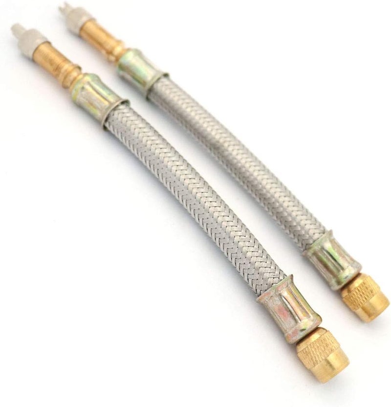 FainWan 2PCS 6" Flexible Tyre Valve Stem Extension Adaptors - Stainless Steel Dual Tire Extenders for Vehicles - Image 1