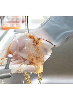 Generic "A Pair of Kitchen Cleaning Gloves (White in Different Designs) Long Sleeve Rubber Dishwashing Gloves, Waterproof and Wear Resistant Latex Rubber Gloves, Non-Slip Grip Gloves to Protect Hands While Washing Dishes, Multi-Purpose Gloves for Cleaning Kitchen and Home Utensils" (Comes in Different Designs)  - Image 5