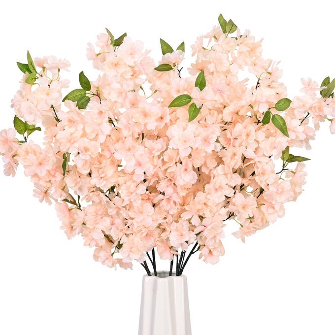 CHAMPAGNE FAUX CHERRY BLOSSOM BRANCHES ARTIFICIAL CHERRY BLOSSOM STEMS CHERRY BLOSSOM FLOWERS VASE ARRANGEMENTS FOR WEDDING HOME PARTY KITCHEN DECOR SET OF 3