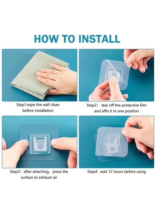 20 Pairs Transparent Double-Sided Adhesive Wall Hooks, Transparent double -sided sticky wall hook, Used for self -stick hooks hanging in The bathroom and kitchen office, without traces - Image 2