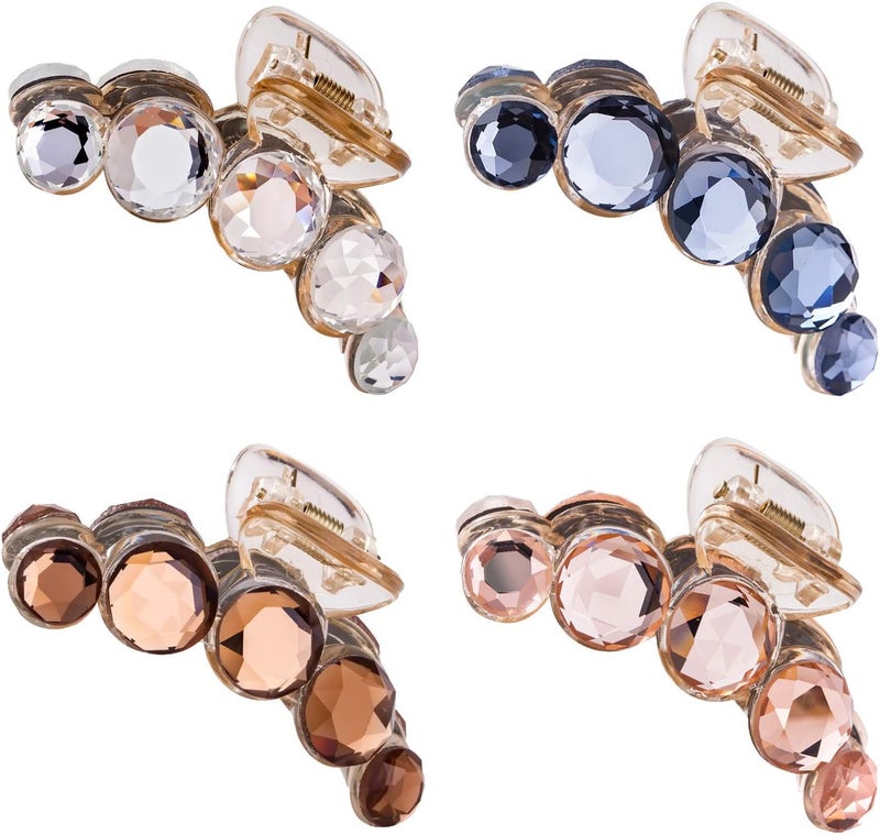 4 Pack Clear Gold Blue Brown Octopus Crystal Gems Glitter Sparkly Plastic Hair Claw Clips Clutcher Crab Jaw Barrettes Grips Clamps Clasps Buns Twist Hair Up Accessories for Women Girl