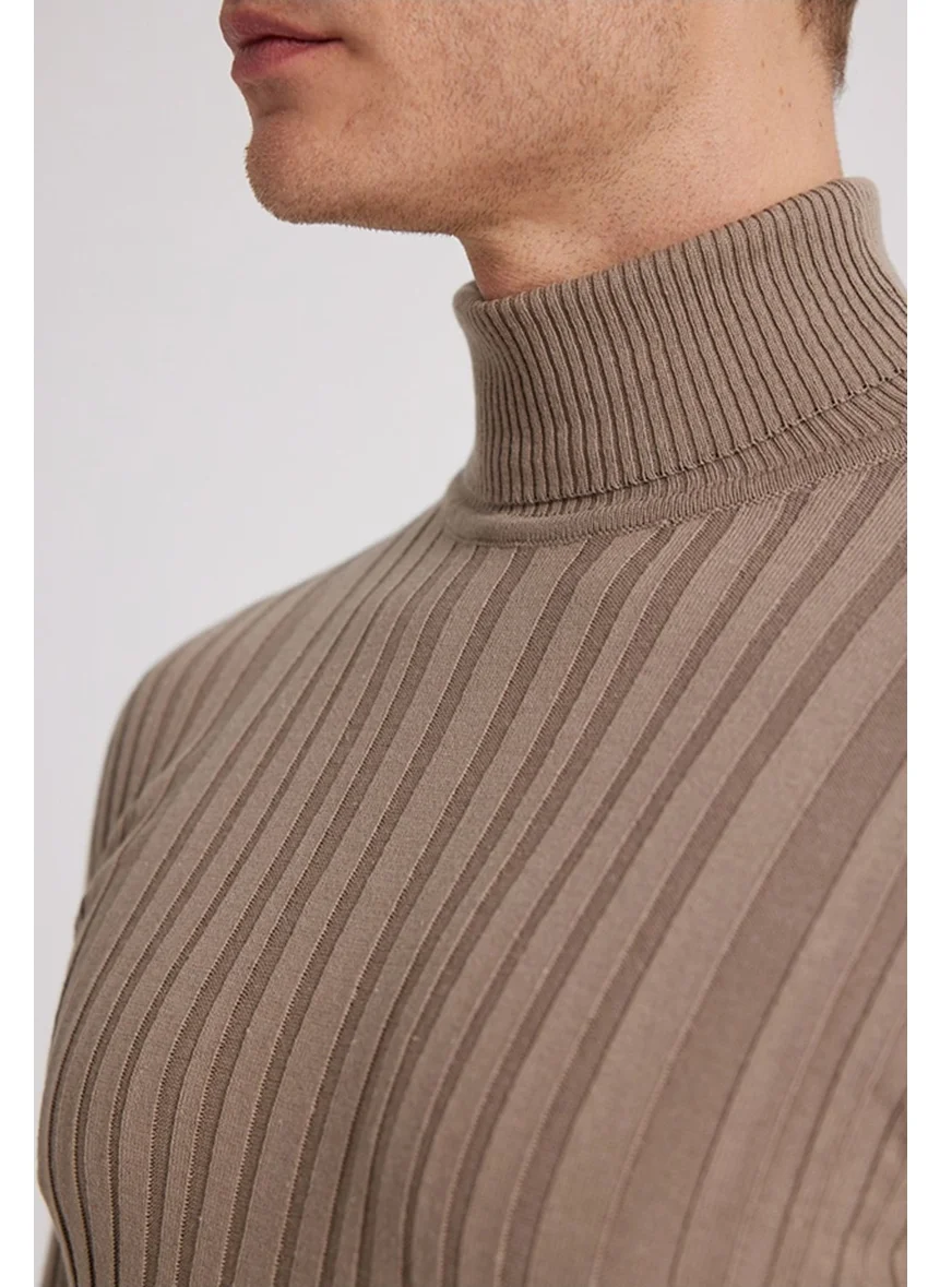 D'S DAMAT Slim Fit Beige Corduroy Cotton Blend Turtleneck Knitwear Sweater 5HF06ORT63100