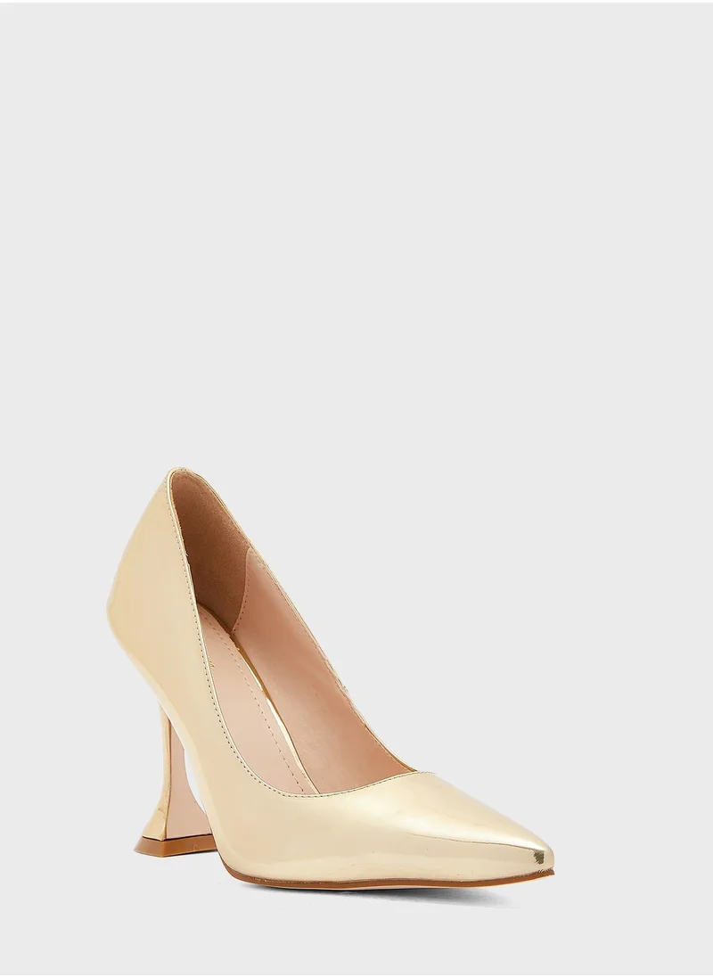Ginger Metallic Flared Heel Pointed Pump