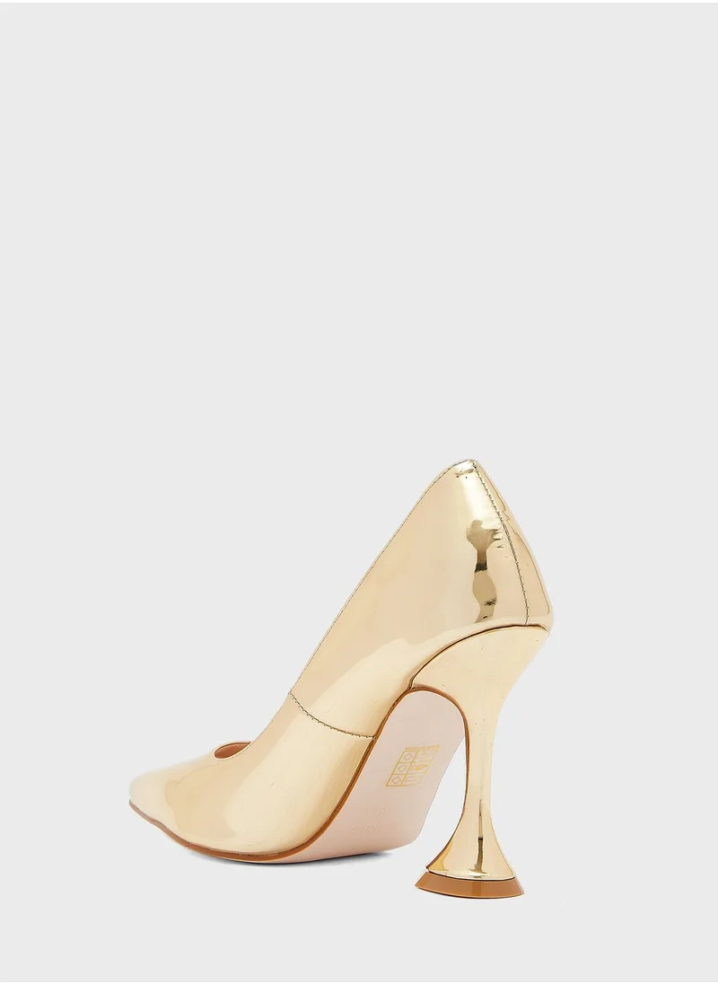 Ginger Metallic Flared Heel Pointed Pump