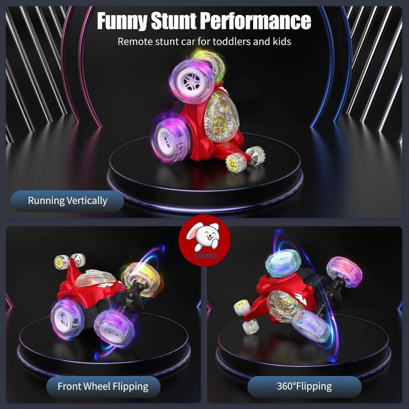 Storio سيارة تحكم عن بعد قابلة لإعادة الشحن تدور وتتحرك بهلوانياً للأطفال، لعبة سيارات على الطرق الوعرة، شاحنة وحش للأطفال، سيارة تسلق الصخور (ألوان عشوائية) - Image 2