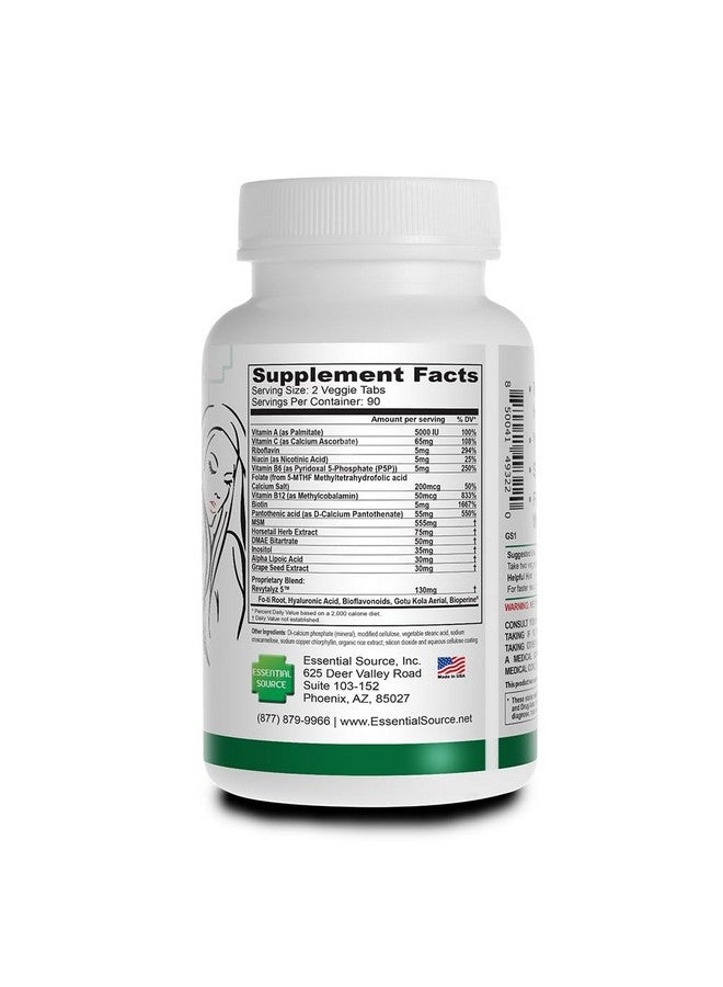 Essential Source Bonita V Vegan Hair Nails and Skin Vitamins for Women - 20 Active Ingredients Including Biotin - Stronger Nails, Healthy Skin, Hair Growth - 180 EZ-TAB Veggie Tablets - Image 2