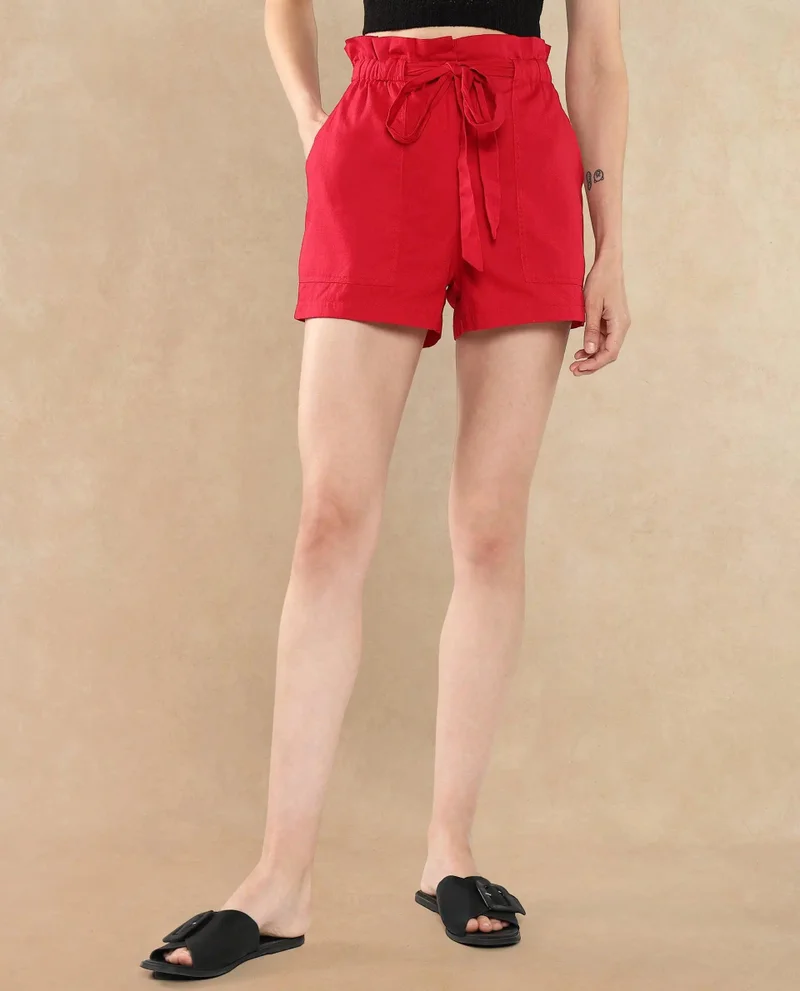 Rareism Women's Cotton Fabric Loop Plain Mini Shorts