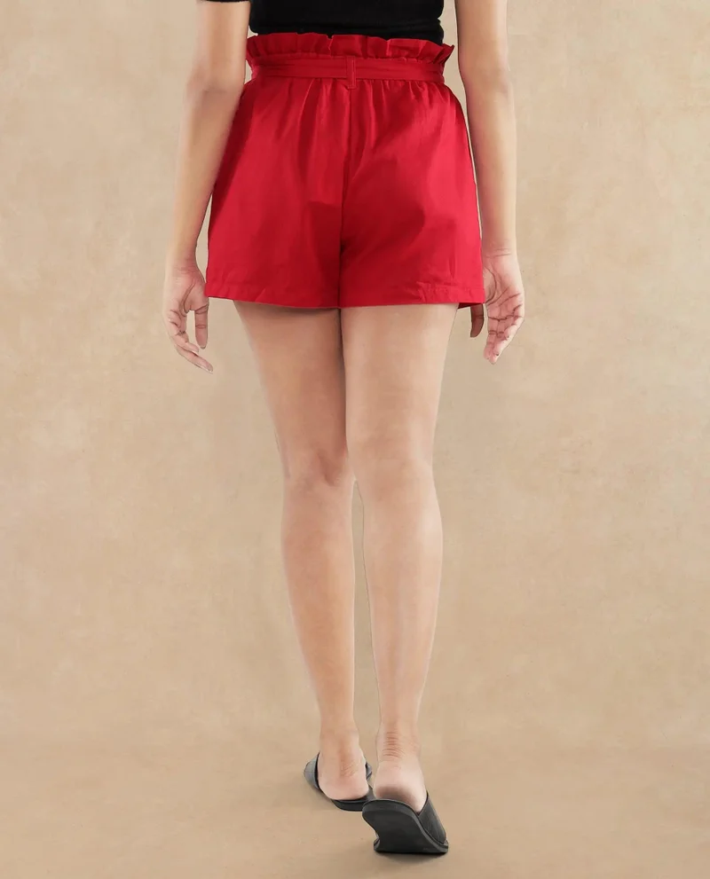 Rareism Women's Cotton Fabric Loop Plain Mini Shorts