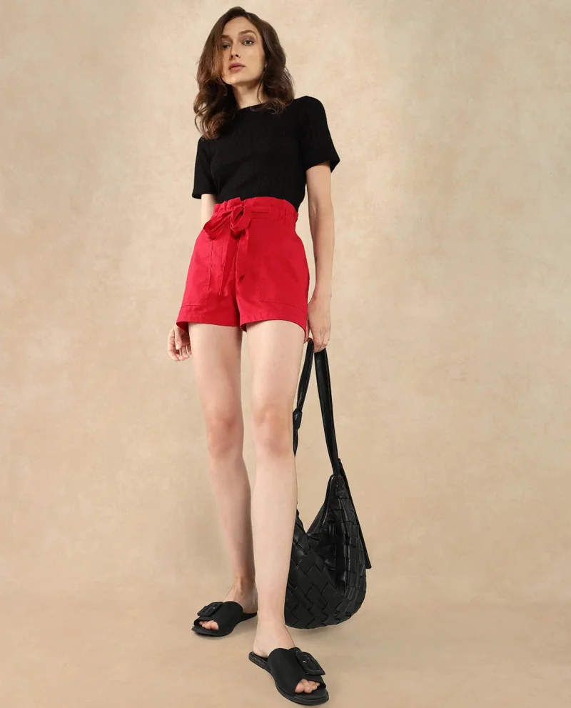 ريريزم Women's Cotton Fabric Loop Plain Mini Shorts