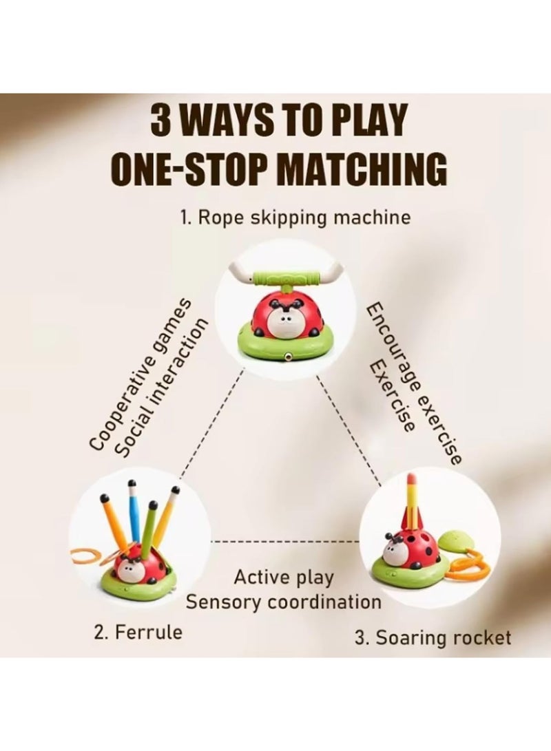 GTSOL 3-in-1 Musical Jump Game, Toss Ring Game, and Rocket Launcher Toy for Kids – Outdoor and Indoor Fun, Remote Control Speed Adjustment, Safe and Durable Ladybird-Themed Gift for Boys and Girls Ages 3-12 - Image 2