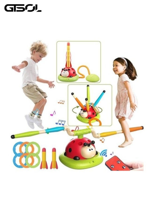 GTSOL 3-in-1 Musical Jump Game, Toss Ring Game, and Rocket Launcher Toy for Kids – Outdoor and Indoor Fun, Remote Control Speed Adjustment, Safe and Durable Ladybird-Themed Gift for Boys and Girls Ages 3-12 - Image 1
