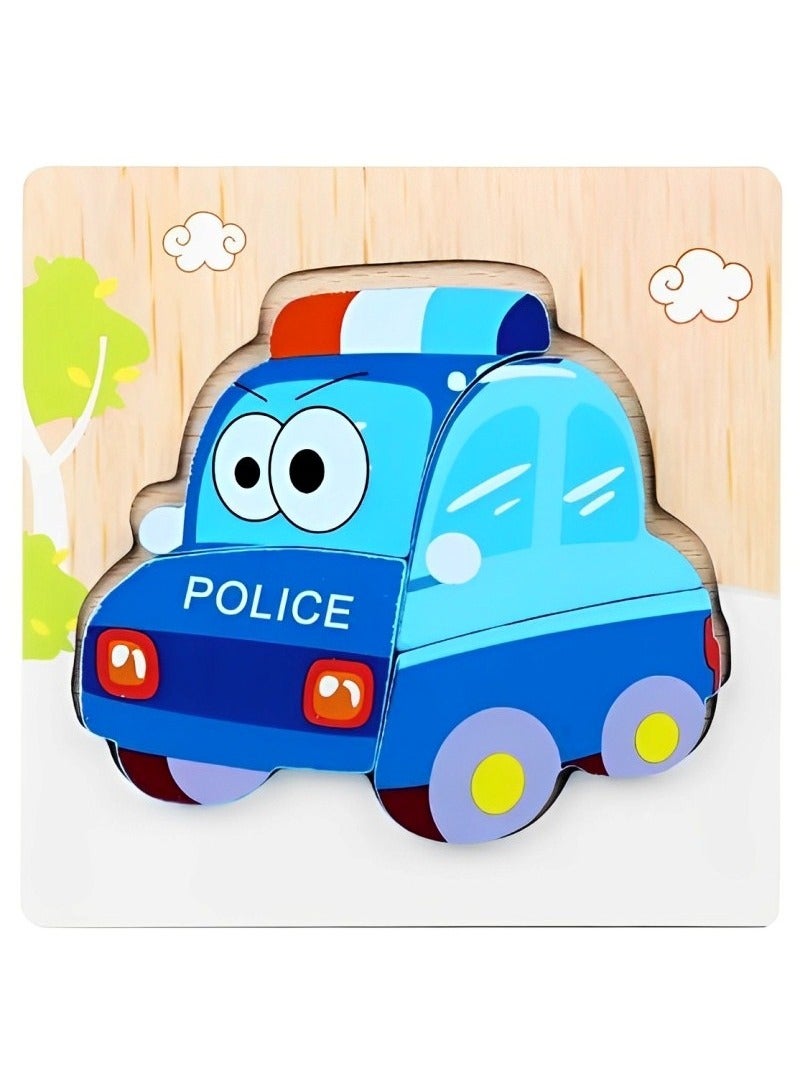 Wooden 3D Jigsaw Puzzle Police Car Colored Shape for Toddlers, Teacher Parents Early Learning Support Tools, Attractive Colors and Patterns, Montessori Motor and Sensory Skills Develop Toy, Ideal Gift - Image 1