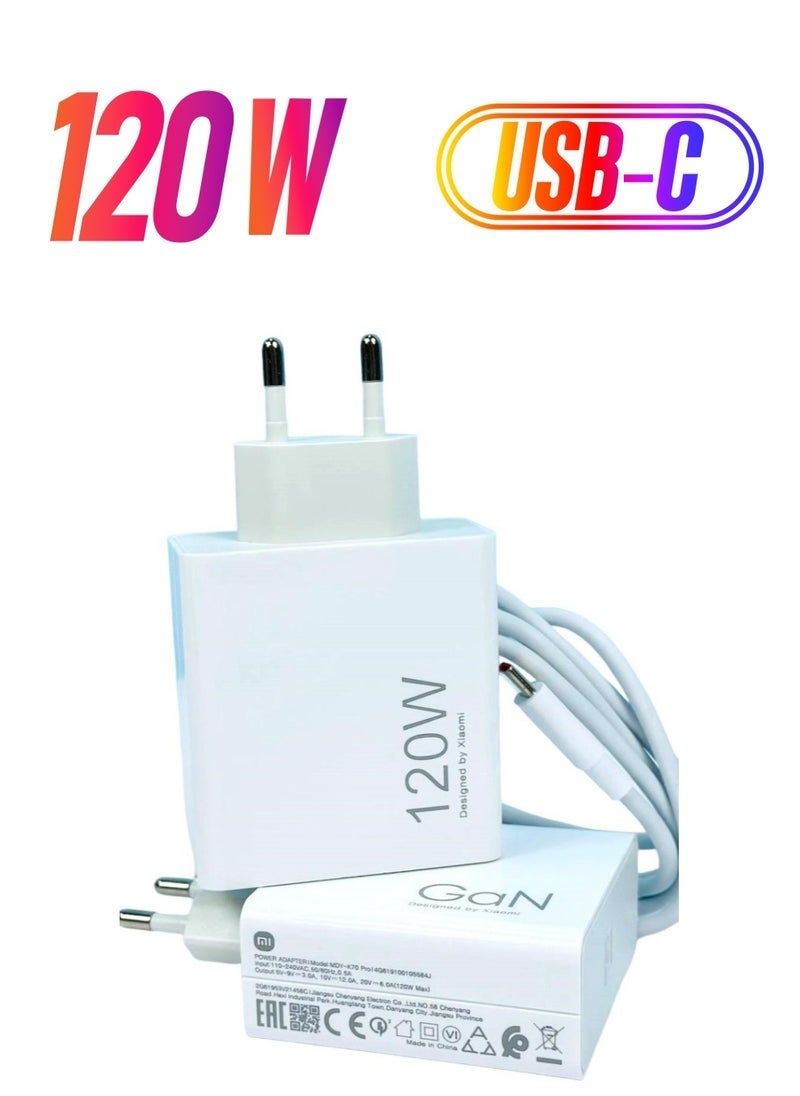 شاحن سريع USB-C بقوة 120 واط مع كابل Type-C المرفق، شحن سريع للغاية، متوافق مع أجهزة الكمبيوتر المحمولة والهواتف الذكية والأجهزة اللوحية وغيرها من أجهزة USB-C، تصميم مدمج ومت耐 وفعال من حيث الطاقة. - Image 1