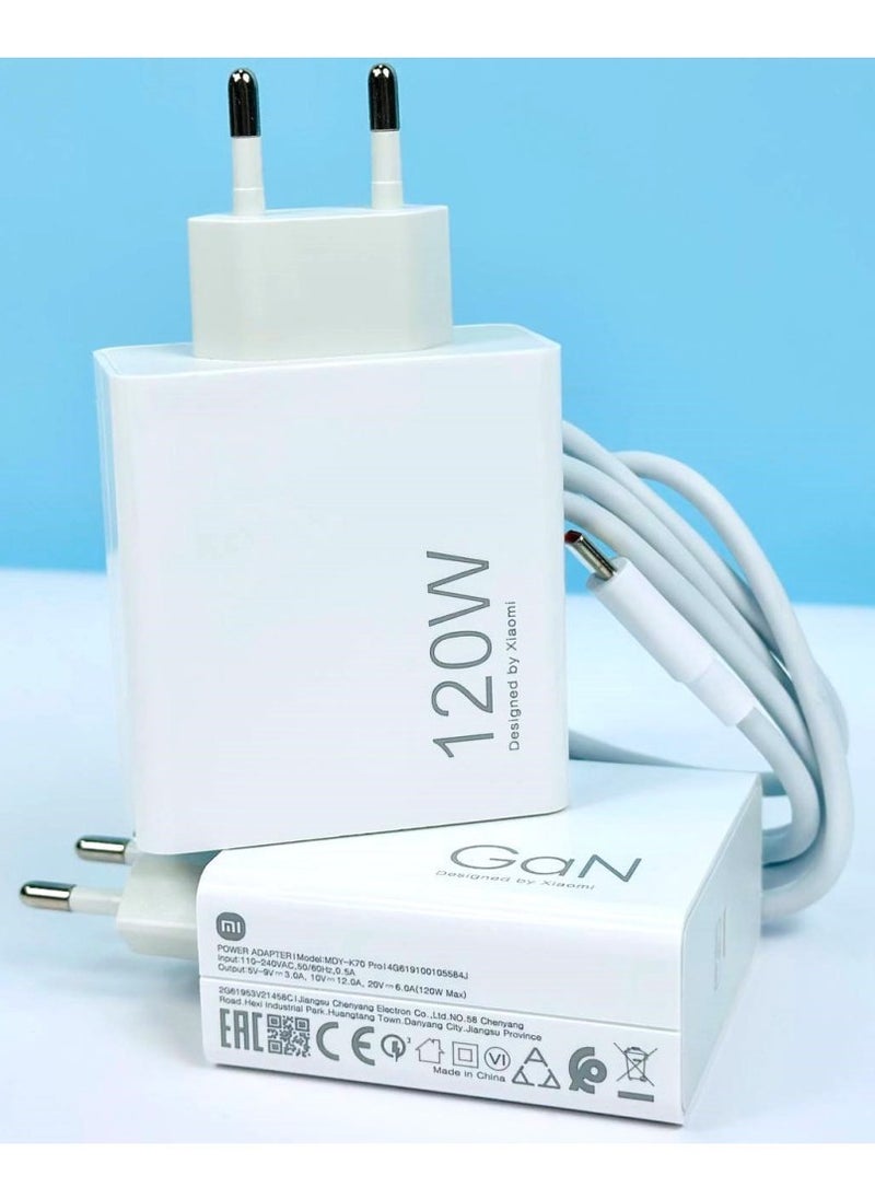 شاحن سريع USB-C بقوة 120 واط مع كابل Type-C المرفق، شحن سريع للغاية، متوافق مع أجهزة الكمبيوتر المحمولة والهواتف الذكية والأجهزة اللوحية وغيرها من أجهزة USB-C، تصميم مدمج ومت耐 وفعال من حيث الطاقة. - Image 3