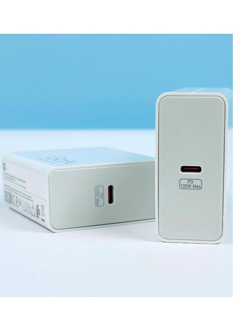 شاحن سريع USB-C بقوة 120 واط مع كابل Type-C المرفق، شحن سريع للغاية، متوافق مع أجهزة الكمبيوتر المحمولة والهواتف الذكية والأجهزة اللوحية وغيرها من أجهزة USB-C، تصميم مدمج ومت耐 وفعال من حيث الطاقة. - Image 4