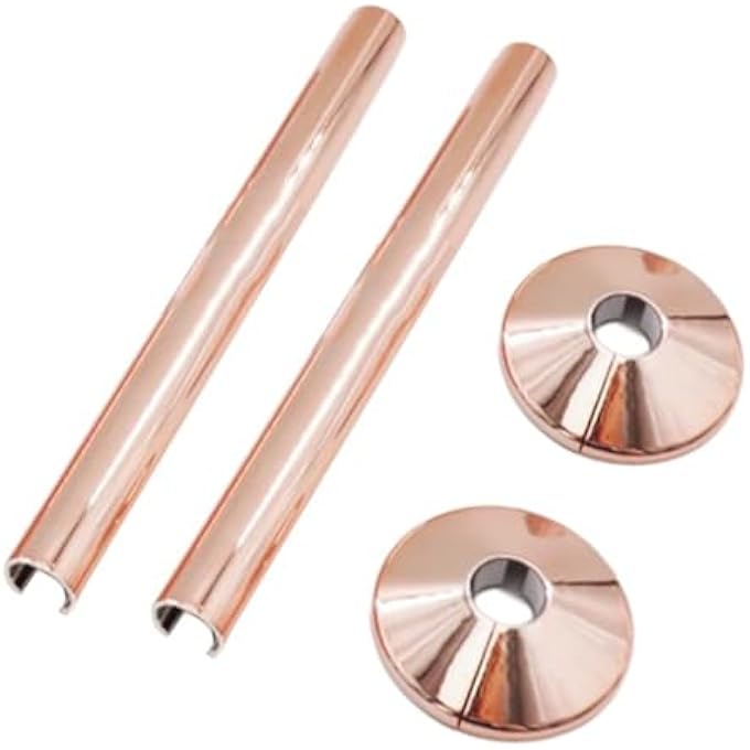 2 PCSPIPES RADIATOR PIPE COVERS SLEEVE 15MM COLLARS CUT FIT BATHROOM CHROME(ROSE GOLD) - Image 1
