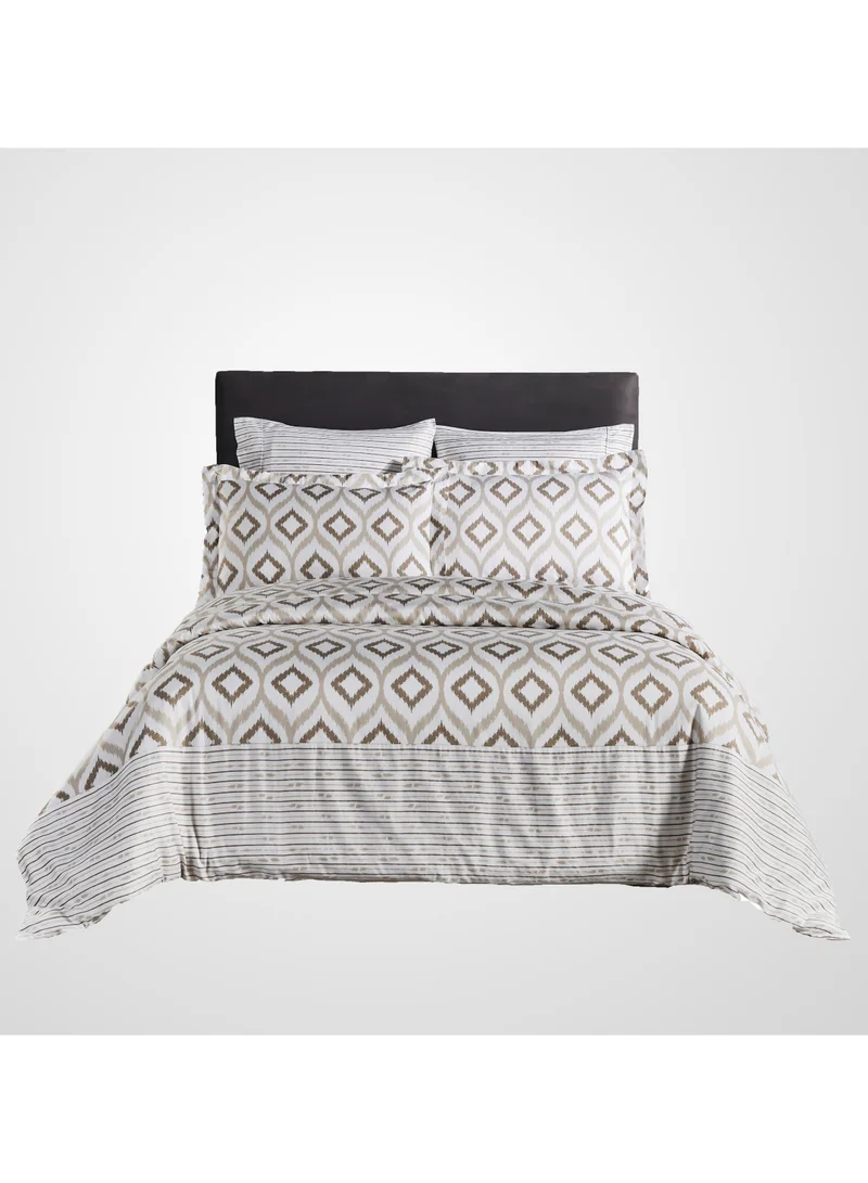 Donetella 5-Piece Cotton Comforter Set With Removable Filler, Single Size 170 x 230 Cm, Taupe/White