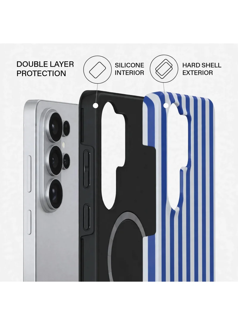 Mobcos Samsung Galaxy S26 Ultra Blue Striped Premium Case Compatible with Hybrid Dual-Layer Hard Shell + Silicone Protection - Scratch-Resistant Shockproof Mobile Cover