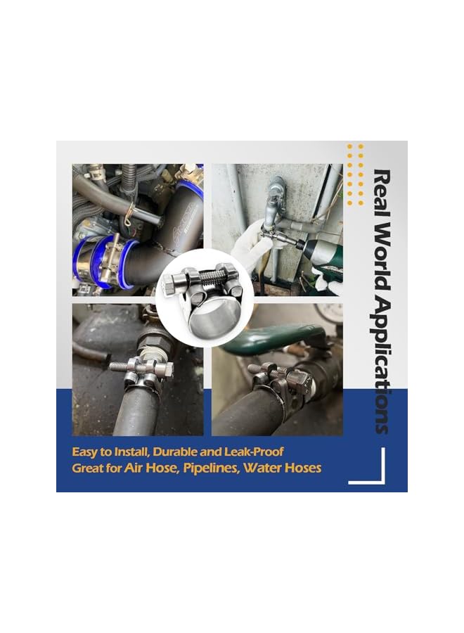 promass TT Heavy Duty Hose Clamp Assortment Kit, 304 Stainless Steel T-Bolt, Adjustable 3/4"-1-11/16" (17-43mm), 8 Sizes, 8-Piece Set for Automotive, Plumbing, and Garden Use - Image 3