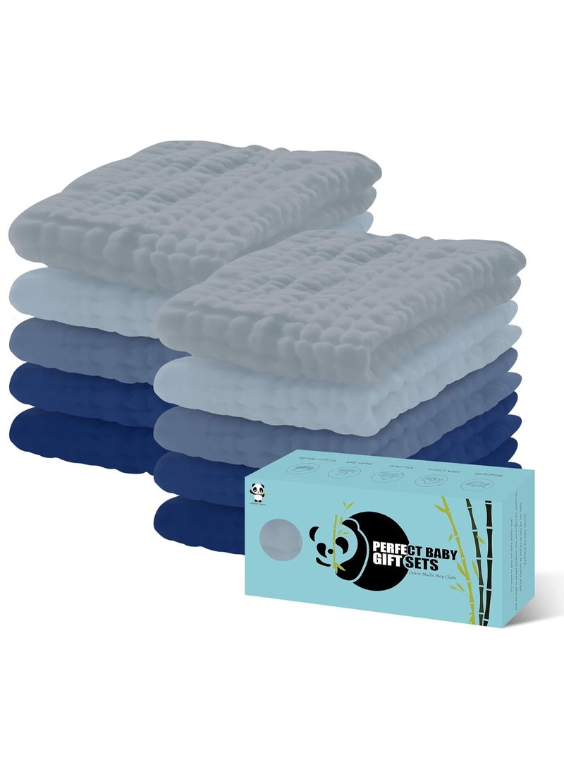 HIPHOP PANDA HIPHOP PANDA 10 Pack 6-Layers Muslin Burp Cloths Large - Durable 100% Cotton - Extra Absorbent and Soft Boys & Girls Rags for Newborn Registry (Grey+Navy Series, 20" X10")  - Image 1