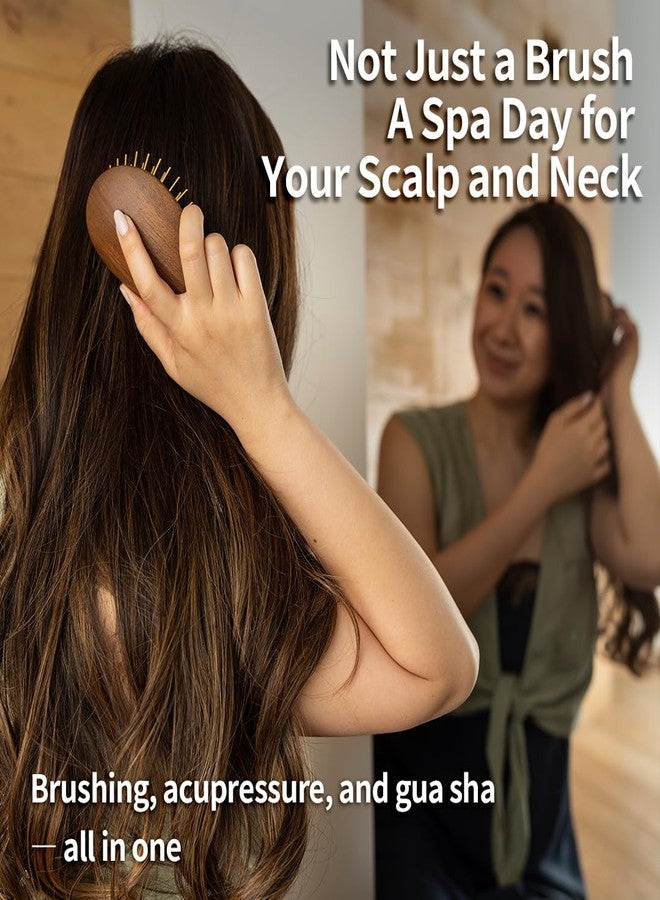 Uffy Scalp Massaging 24k Detangler HairBrush Ergonomic Round Handheld Design Far-infrared Patent 24k Gold Plated Bristle to improve Dandruff, Blood Circulation & Hair Growth, Beech Wood - Image 2